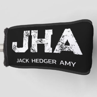 MINIMALIST WHITE THREE LETTER MONOGRAM NAME BLACK  GOLFHEADCOVER