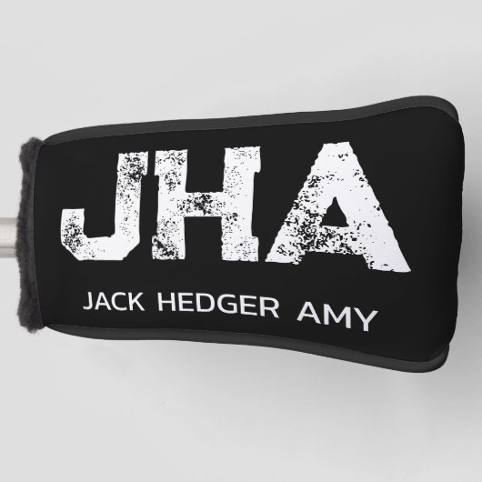 MINIMALIST WHITE THREE LETTER MONOGRAM NAME BLACK  GOLFHEADCOVER (Voorkant)