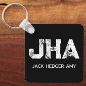 MINIMALIST WHITE THREE LETTER MONOGRAM NAME BLACK SLEUTELHANGER (Voorkant)
