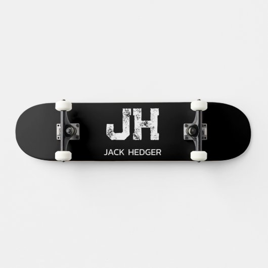 MINIMALIST WHITE TWO LETTER MONOGRAM NAME BLACK  SKATEBOARD (Horizontaal)