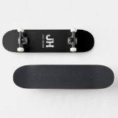 MINIMALIST WHITE TWO LETTER MONOGRAM NAME BLACK  SKATEBOARD (Horizontaal)