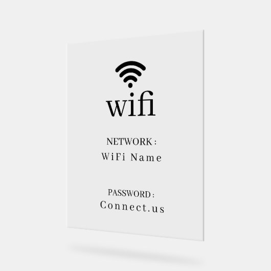 Minimalist Wi-Fi Network Password Display Sign (Angle)