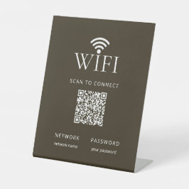 Minimalist WiFi Network Password QR Code Brown Reclamebord Met Voetstuk
