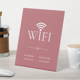 Minimalist Wifi Network Password Sign Dusty Pink Reclamebord Met Voetstuk
