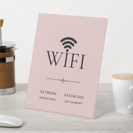 Minimalist Wifi Network Password Sign Light Pink Reclamebord Met Voetstuk