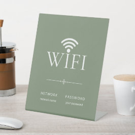 Minimalist Wifi Network Password Sign Muted Green Reclamebord Met Voetstuk