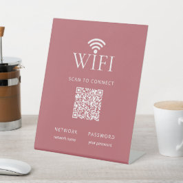 Minimalist WiFi Password QR Code Dusty Pink Reclamebord Met Voetstuk