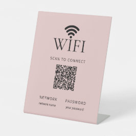 Minimalist WiFi Password Sign with QR Code Pink Reclamebord Met Voetstuk