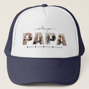 Minimalist Wij houden van je PAPA fotocollage Trucker Pet