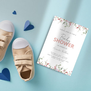 Minimalist Wildflower Baby shower Uitnodiging