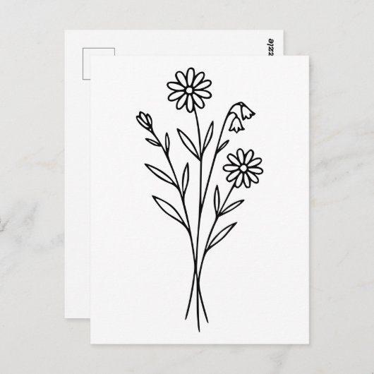 Minimalist Wildflower Botanical Bouquet Line Art Briefkaart (Voorkant / Achterkant)