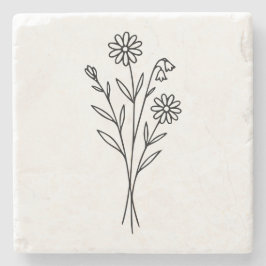 Minimalist Wildflower Botanical Bouquet Line Art Stenen Onderzetter