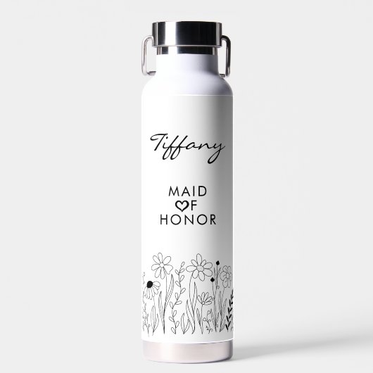 Minimalist Wildflower Cute Maid of Honor  Waterfles (Voorkant)