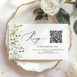 Minimalist Wildflower QR code wedding RSVP Informatiekaartje