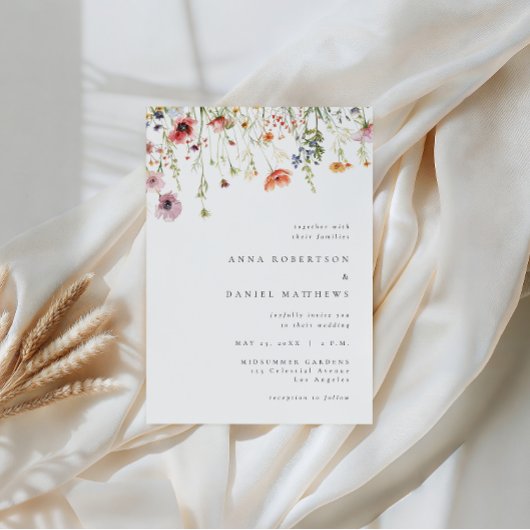 Minimalist Wildflower Wedding Kaart