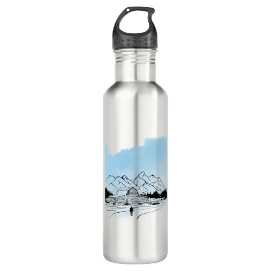 Minimalist Winter Mountain Adventure Water Bottle Waterfles (Voorkant)