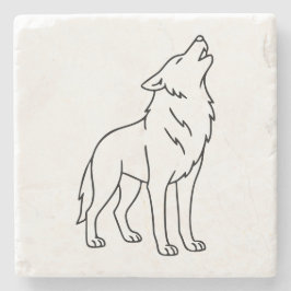 Minimalist Wolf Line Art – Howling Wildlife  Stenen Onderzetter