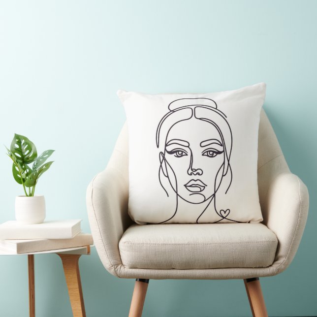 Minimalist Woman Face Line Art Throw Pillow Kussen (Stoel)