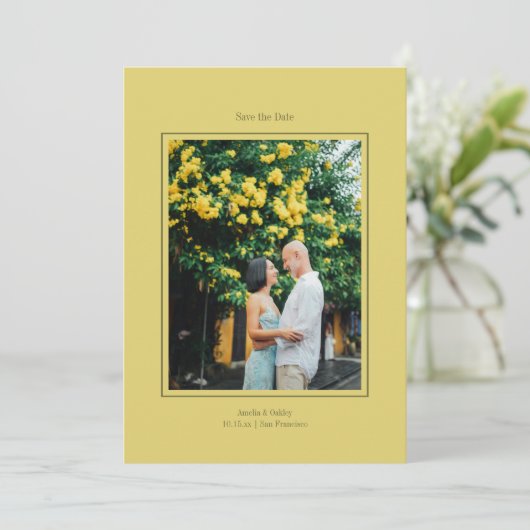 Minimalist Yellow Elegant Wedding Custom Photo Save The Date (Staand voorkant)