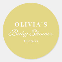 Minimalist Yellow Retro Script Baby Shower Custom