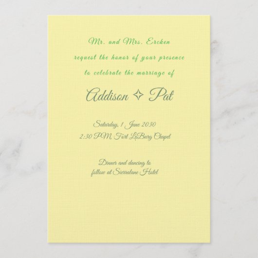 Minimalist Yellow & Sage Green Wedding Invitation (Devant)