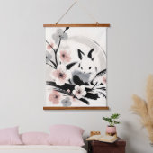 Minimalist Zen Ink Bunny Cherry Blossoms Hangend Wandkleed (Slaapkamer)