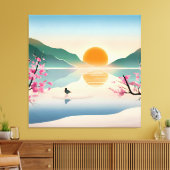 Minimalist Zen Sunrise Lake Stretched Canvas Print (Insitu (Woonkamer))