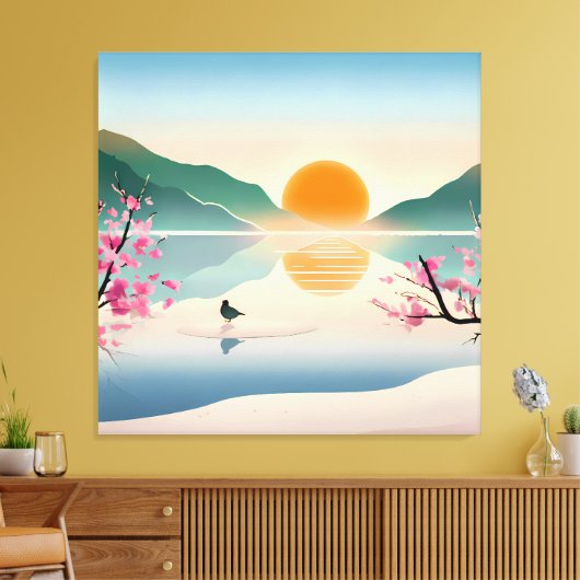 Minimalist Zen Sunrise Lake Stretched Canvas Print (Insitu (Woonkamer))