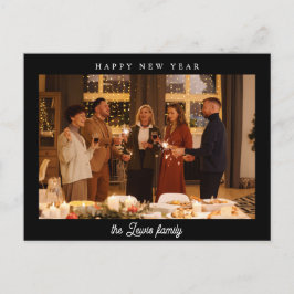Minimalist Zwart Gelukkig Nieuwjaar Foto Briefkaart