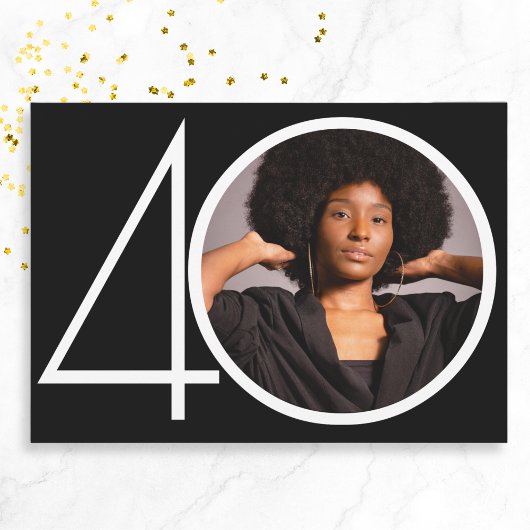 Minimalist Zwart Wit Aangepaste Foto 40e Verjaarda Kaart