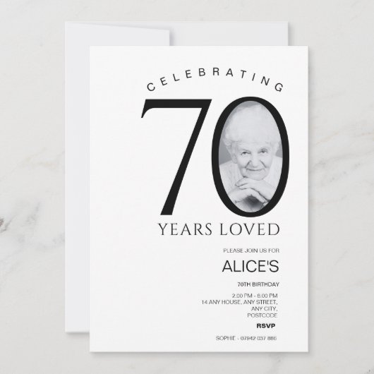 Minimaliste avec Photo 70th Birthday Invitation (Devant)