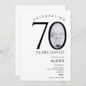 Minimaliste avec Photo 70th Birthday Invitation (Devant / Derrière)