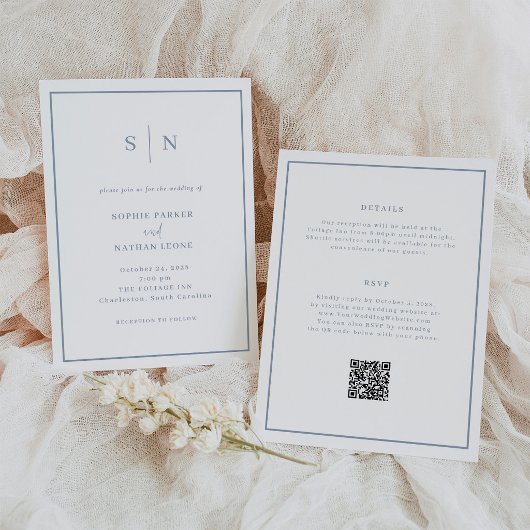Minimaliste Blanc et Bleu Poussiéreux | Invitation