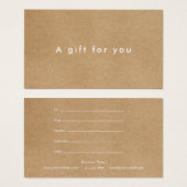 Minimaliste Business Rustic Kraft Certificat cadea (Devant & derrière)