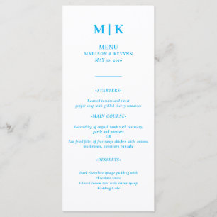 Minimaliste et Chic Menu de mariage bleu et blan