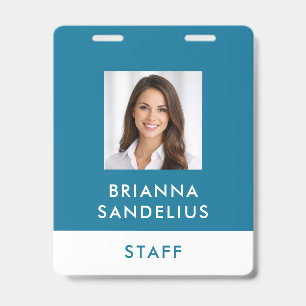 Minimaliste Moderne Badge Photo Turquoise & Blanc