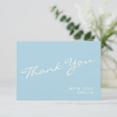 Minimaliste Moderne Calligraphie Bleu Nom Merci (Debout devant)
