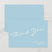 Minimaliste Moderne Calligraphie Bleu Nom Merci (Devant / Derrière)