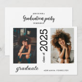Minimaliste Moderne Diplômé Deux Photos Invitation (Devant / Derrière)