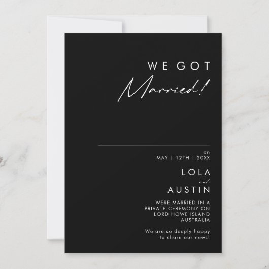 Minimaliste moderne | Faire-part Black Elopement (Devant)
