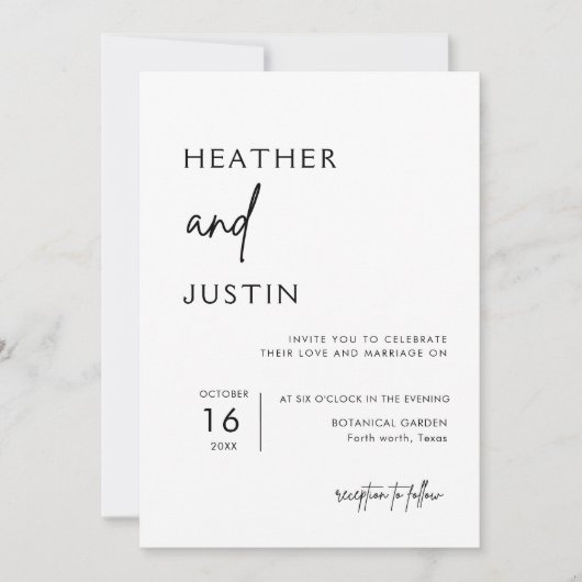 Minimaliste Moderne Simple Mariage Invitations (Devant)