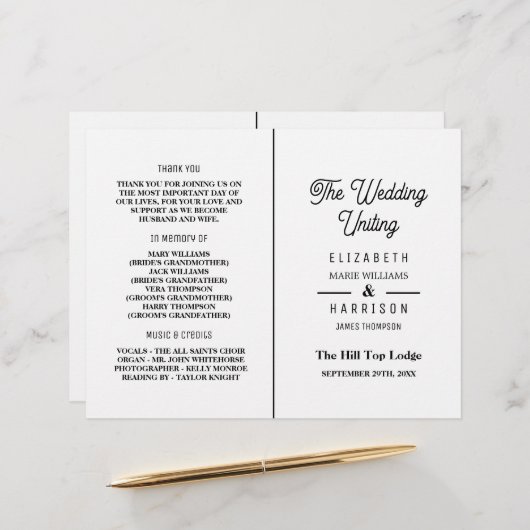 Minimaliste - Noir & Blanc - Programme de Mariage (Devant/Arrière en situation)