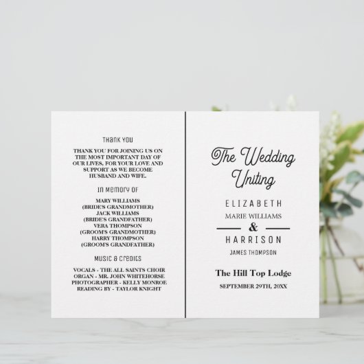 Minimaliste - Noir & Blanc - Programme de Mariage (Debout devant)
