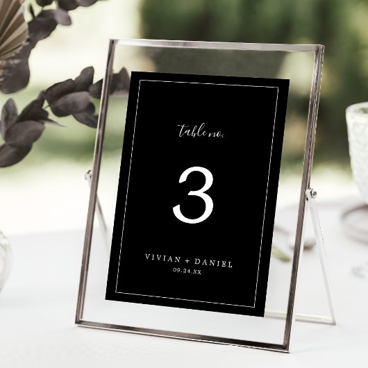 Minimaliste | Numéro de table Mariage noir foncé