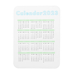 Minimaliste Pastel Blue Green 2023 Magnet Calendar