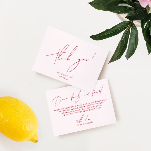 Minimaliste simple rose et rouge Carte de remercie