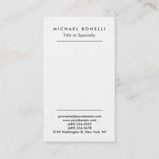 Minimaliste vertical Carte de visite simple simple (Devant)