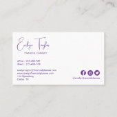 Minimaliste violette élégante Carte de visite (Dos)