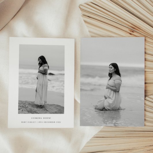 Minimalistic 2-Photo Black White Baby Pregnancy Aankondiging