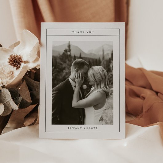 Minimalistic Black & White Wedding Photo Script Bedankkaart